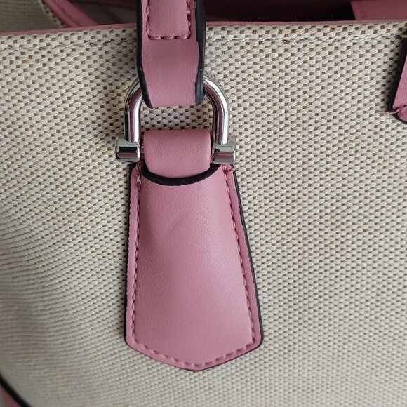 Nine West Pink & Beige Canvas Satchel Purse - Picture 4 of 16
